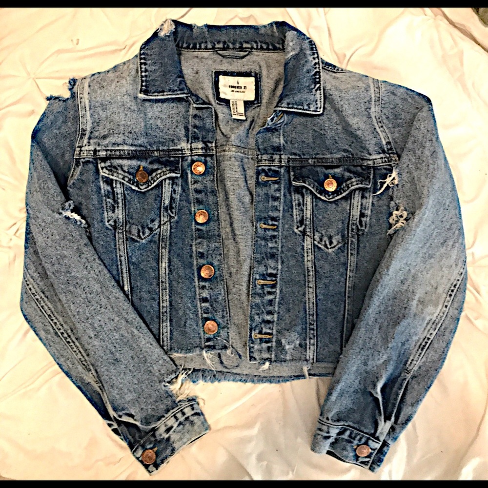 Distressed Cropped Denim Jacket Forever 21